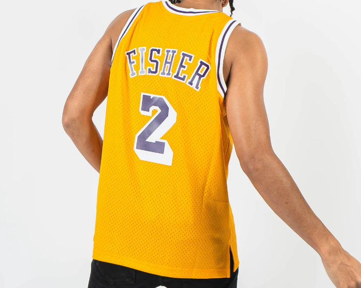 Men's Los Angeles Lakers Derek Fisher Mitchell & Ness Gold 1996-97 Hardwood Classics Swingman Jersey - vstockx