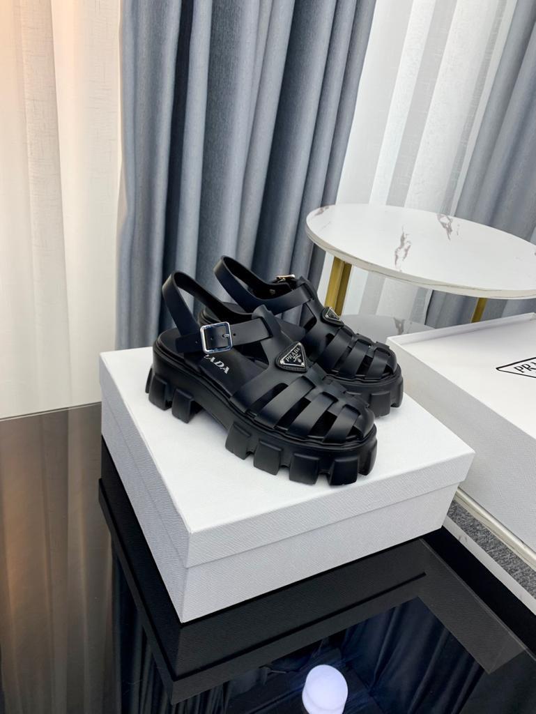 Prada Monolith Foam Rubber 55mm Sandals Black - vstockx
