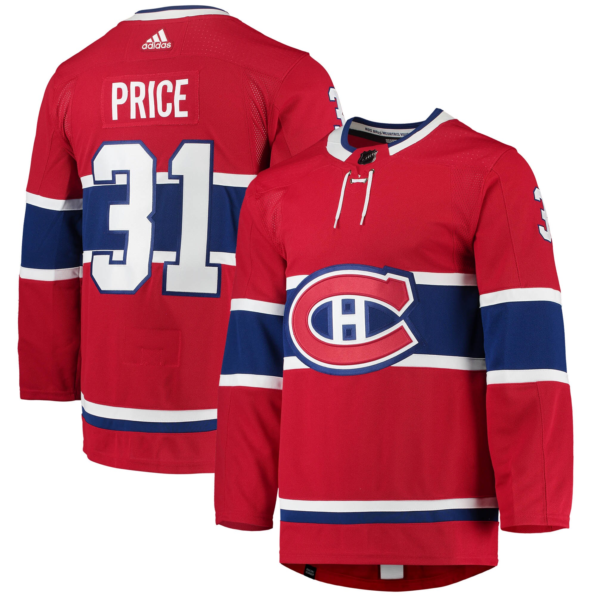 Carey Price Montreal Canadiens adidas Home Primegreen Authentic Pro Player Jersey - Red - vstockx