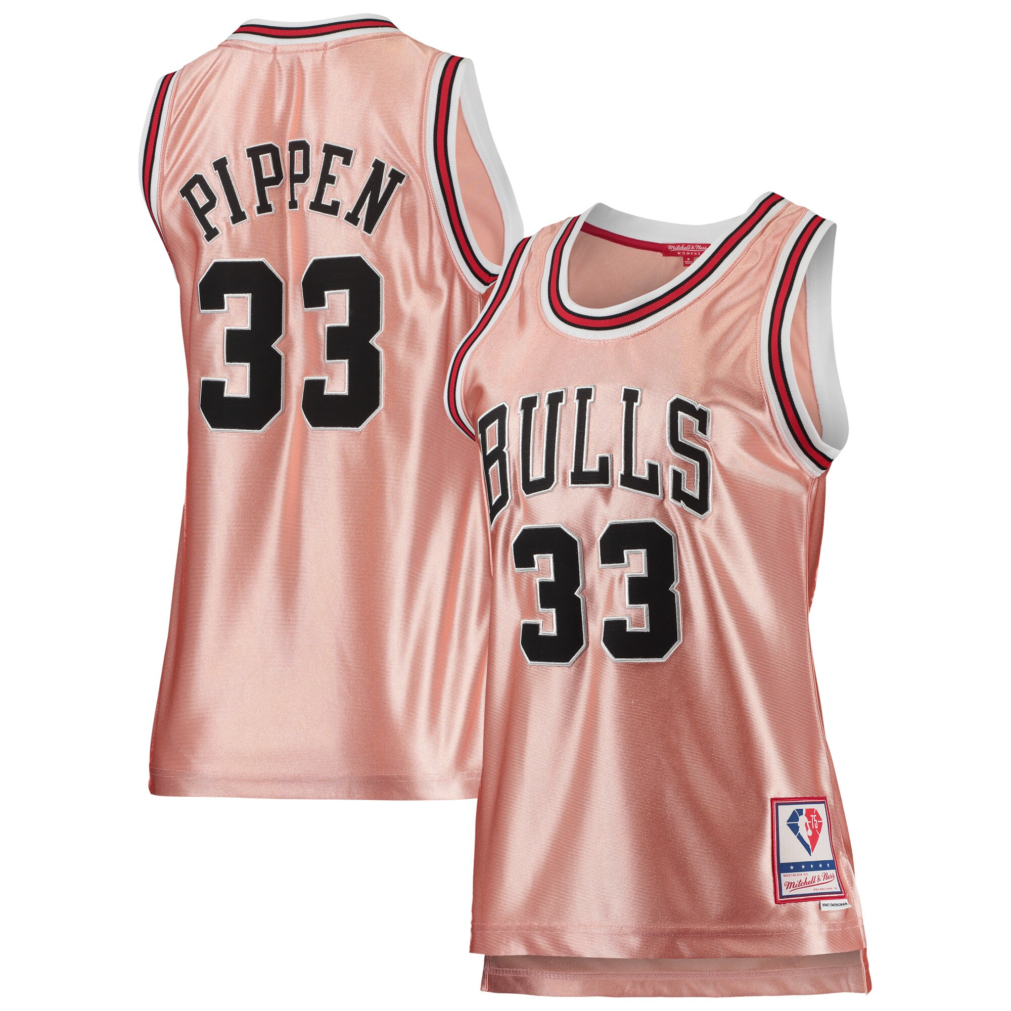 Scottie Pippen Chicago Bulls Mitchell & Ness Women's 75th Anniversary Rose Gold 1997 Swingman Jersey - Pink - vstockx