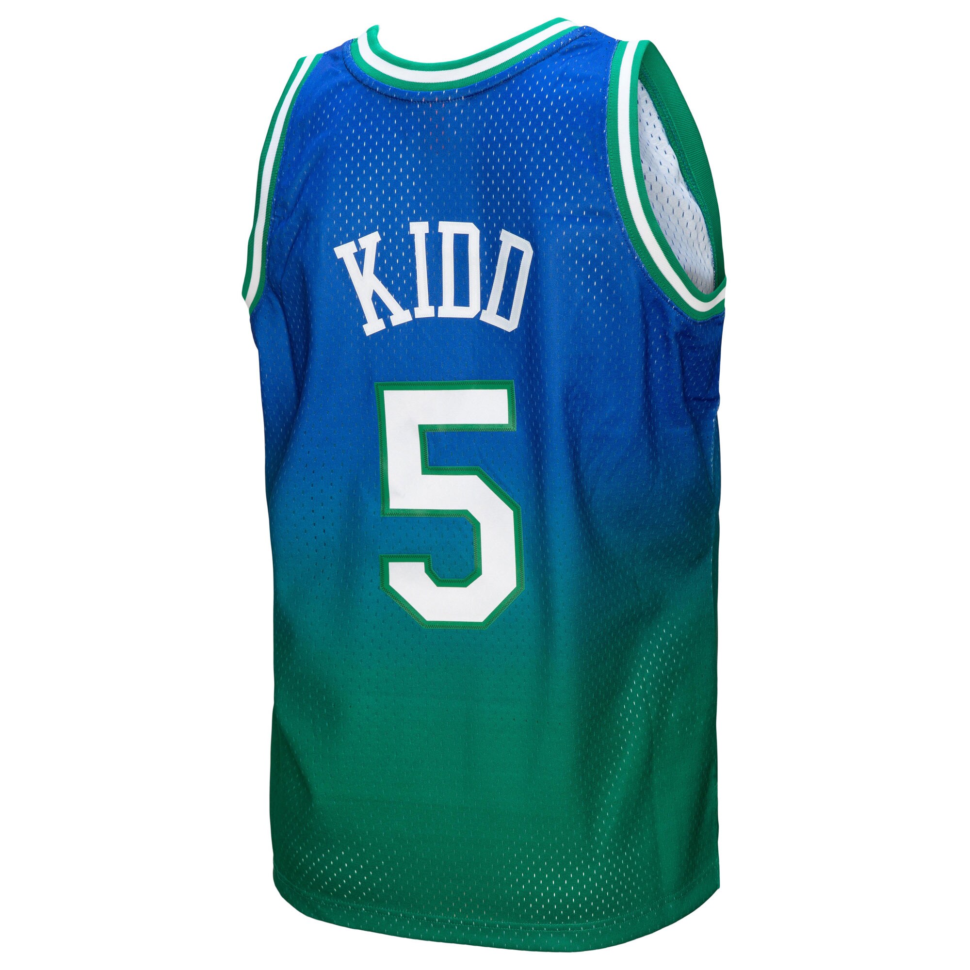 Jason Kidd Dallas Mavericks Mitchell & Ness 1994/95 Hardwood Classics Fadeaway Swingman Player Jersey - Green/Navy - vstockx