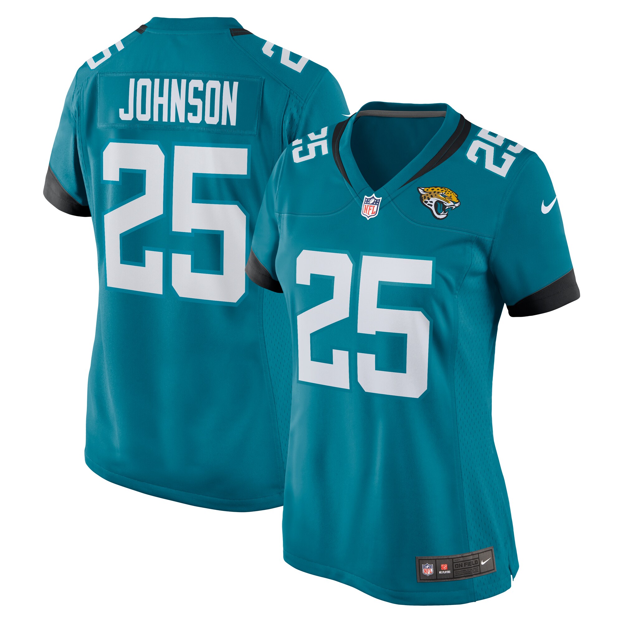 D'Ernest Johnson Jacksonville Jaguars Nike Women's Team Game Jersey - Teal - vstockx