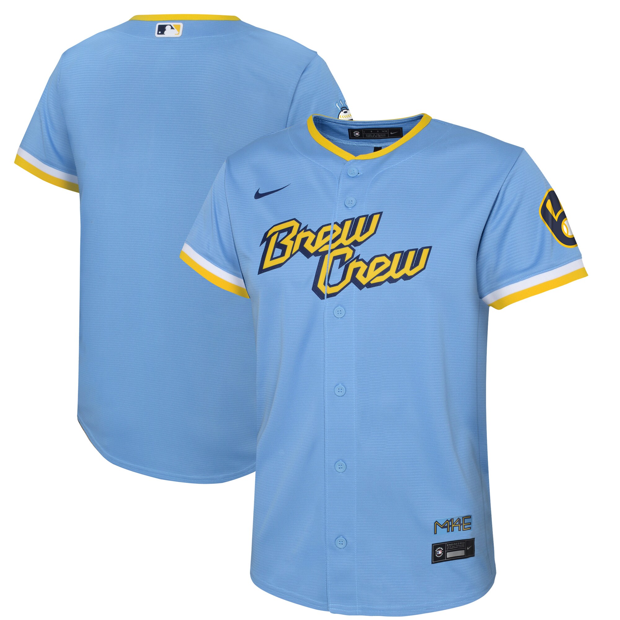 Milwaukee Brewers Nike Youth 2022 City Connect Replica Team Jersey - Powder Blue - vstockx