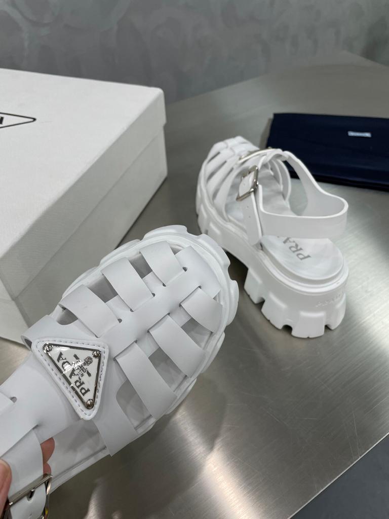 Prada Monolith Foam Rubber 55mm Sandals White - vstockx
