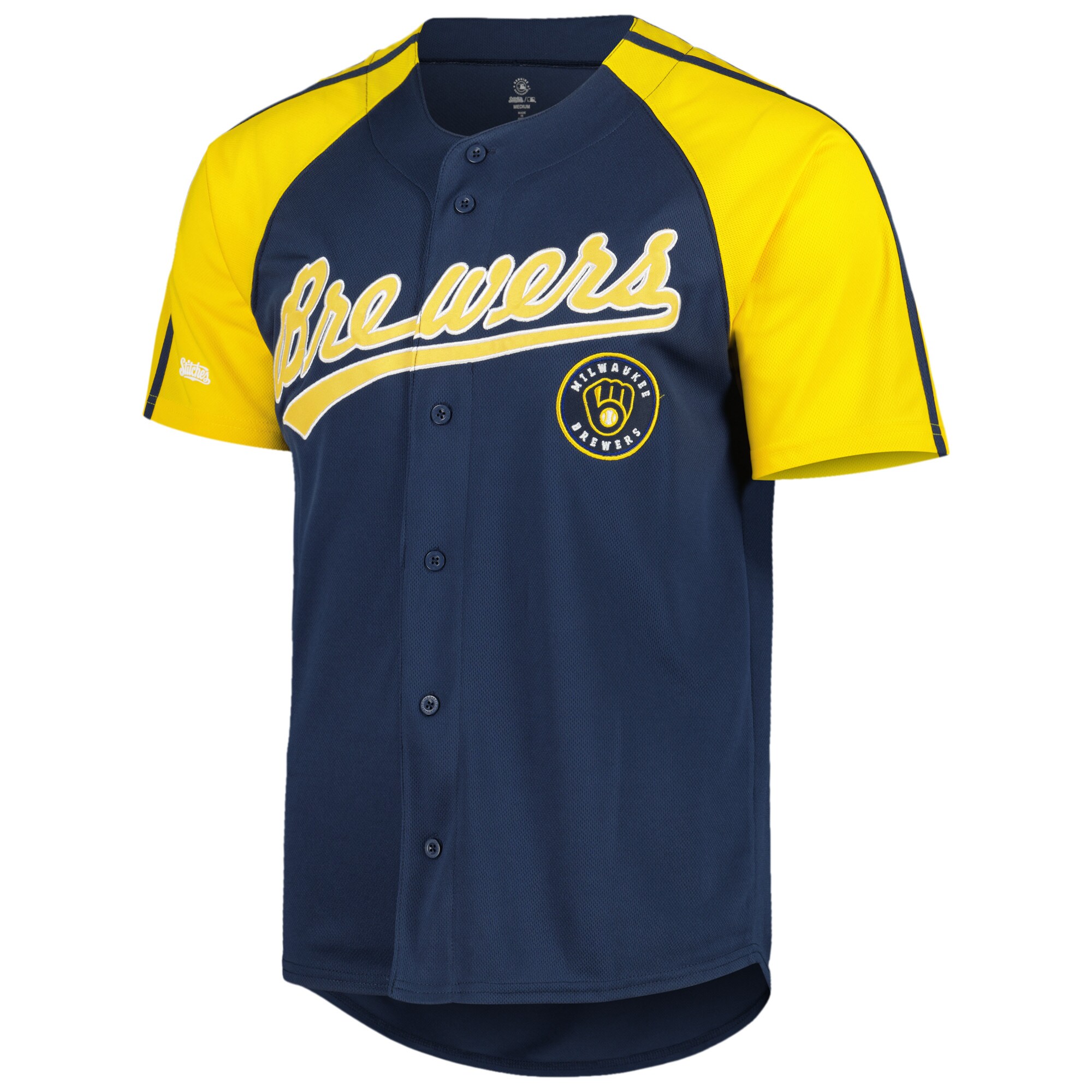 Milwaukee Brewers Stitches Button-Down Raglan Fashion Jersey - Navy - vstockx
