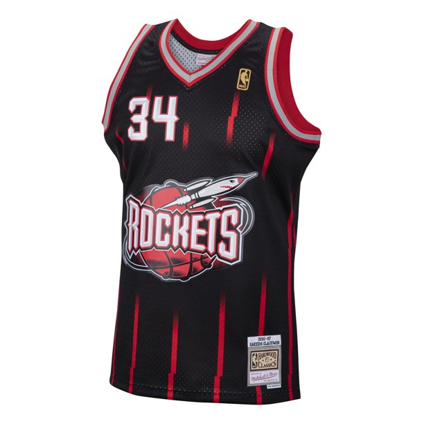Men's Hakeem Olajuwon Houston Rockets Mitchell & Ness 1996-97 Hardwood Classics Reload Jersey Black - vstockx