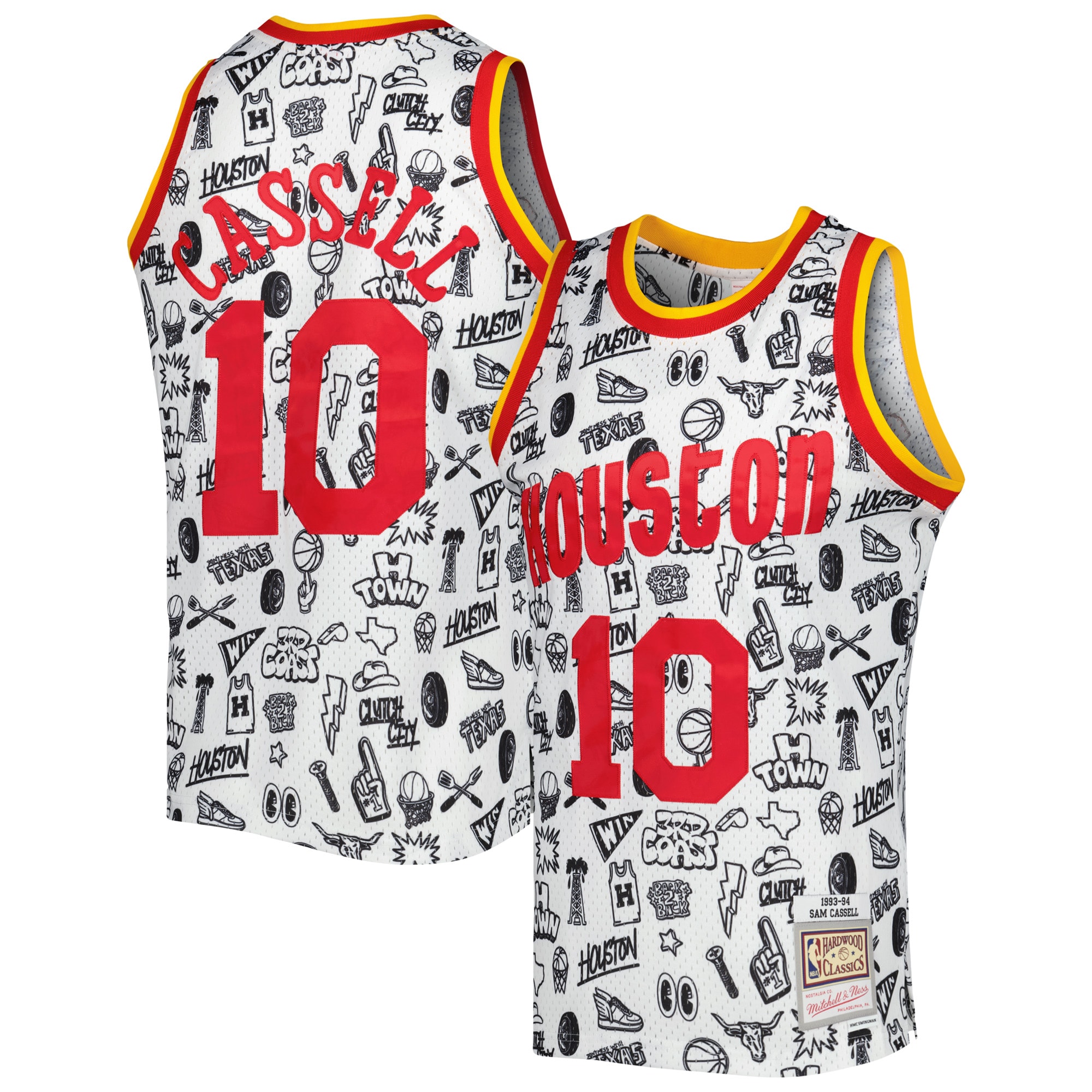 Sam Cassell Houston Rockets Mitchell & Ness 1993-94 Hardwood Classics Doodle Swingman Jersey - White - vstockx