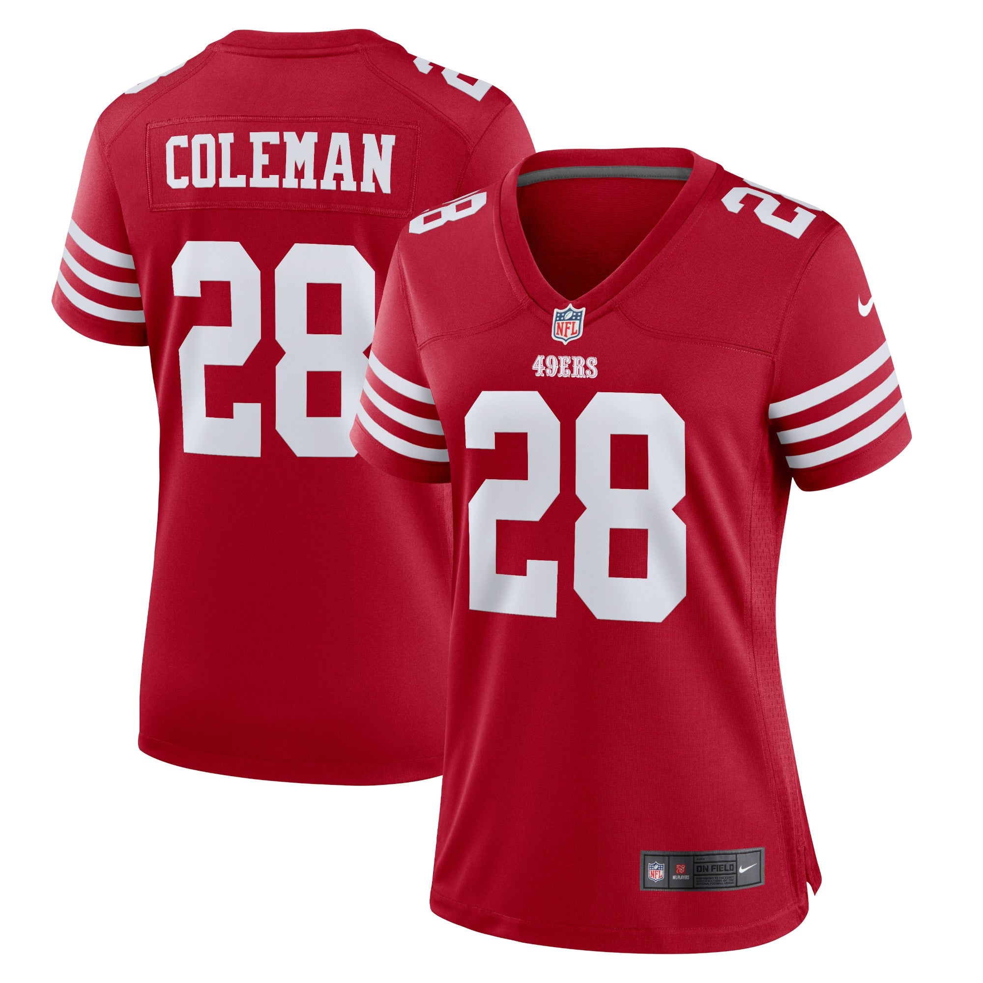 Women's Nike Tevin Coleman Scarlet San Francisco 49ers Home Game Player Jersey - vstockx