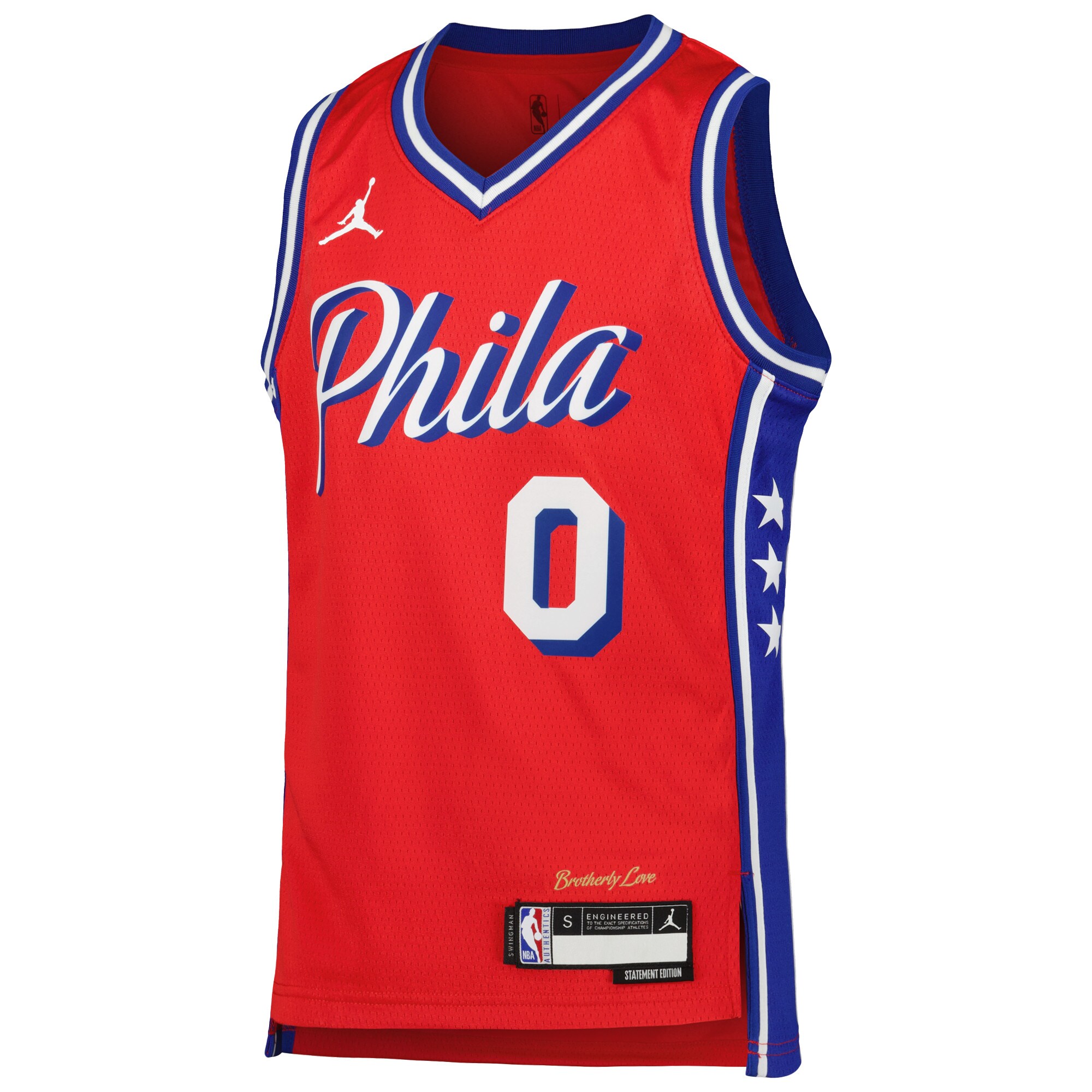 Tyrese Maxey Philadelphia 76ers Jordans Brand Youth Swingman Jersey - Statement Edition - Red - vstockx