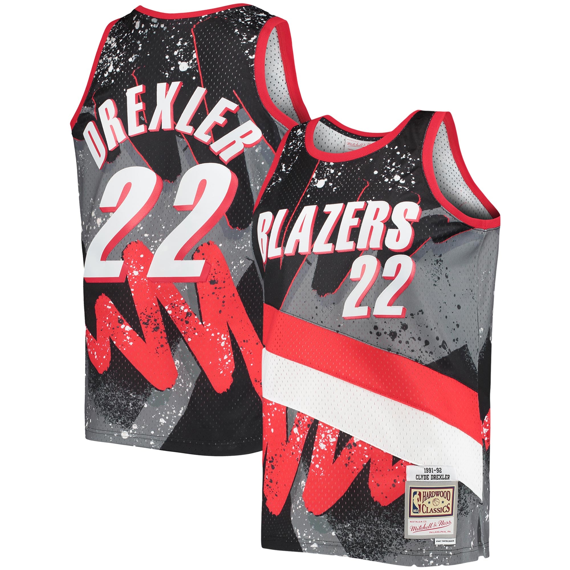 Clyde Drexler Portland Trail Blazers Mitchell & Ness Hardwood Classics 1991/92 Hyper Hoops Swingman Jersey - Black - vstockx