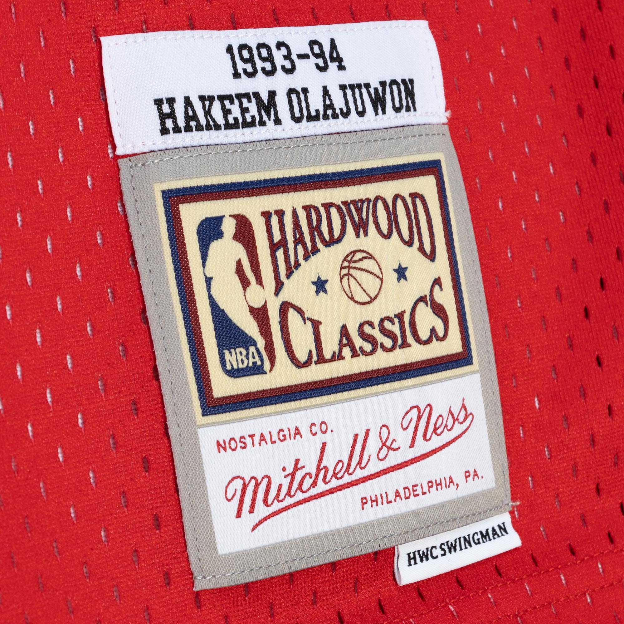Hakeem Olajuwon Houston Rockets Mitchell & Ness Hardwood Classics 1993/94 Split Swingman Jersey - Navy/Red - vstockx