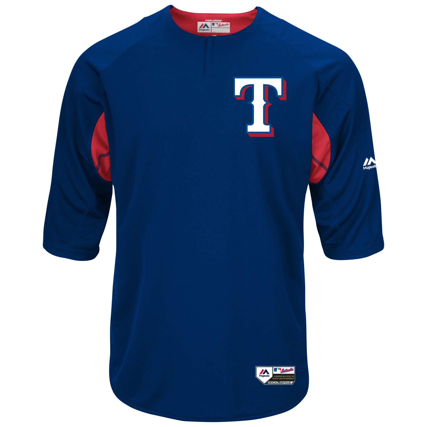 Texas Rangers Majestic Authentic Collection On-Field 3/4-Sleeve Batting Practice Jersey - Royal/Red - vstockx