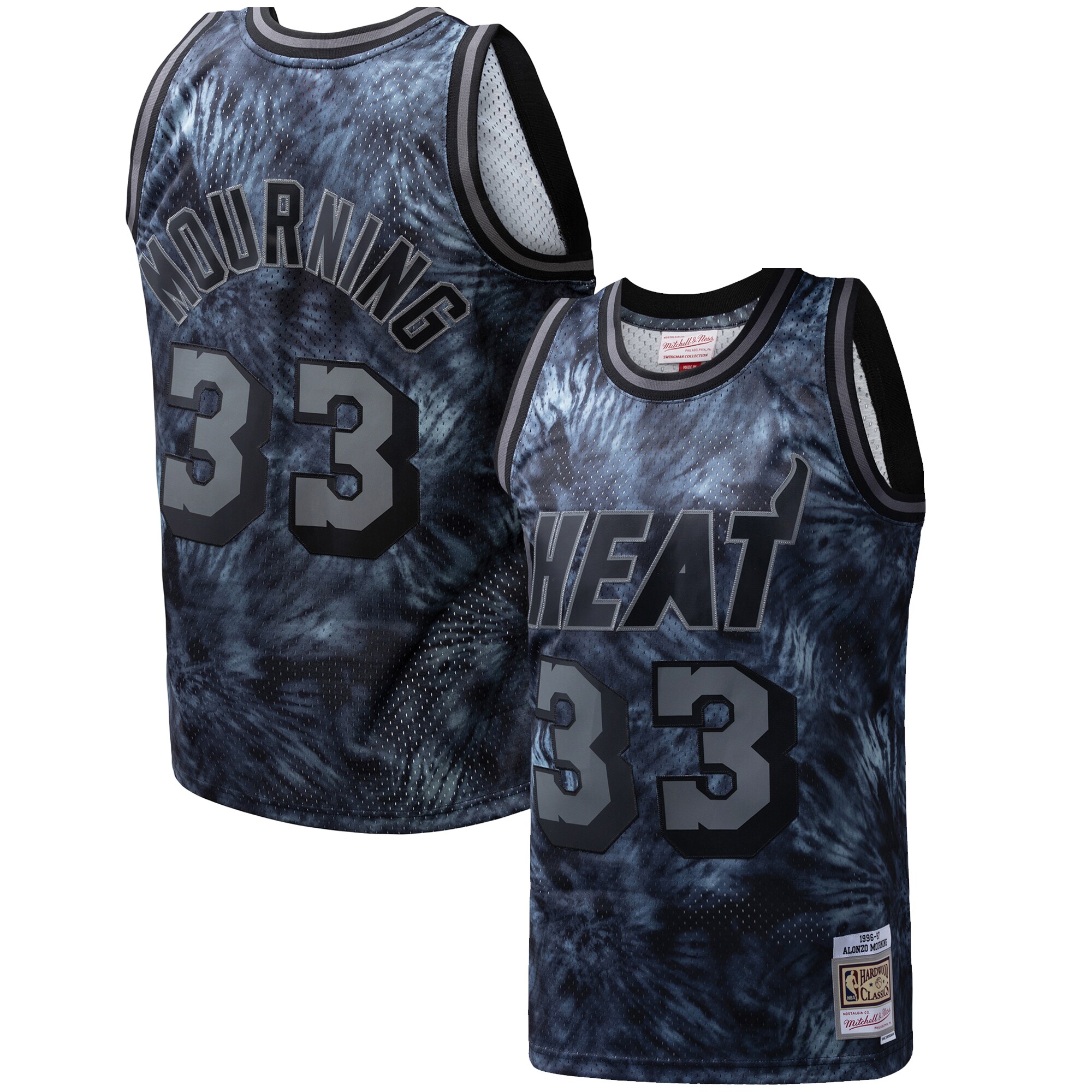 Alonzo Mourning Miami Heat Mitchell & Ness Hardwood Classics 1996/97 Tie-Dye Swingman Jersey - Black - vstockx