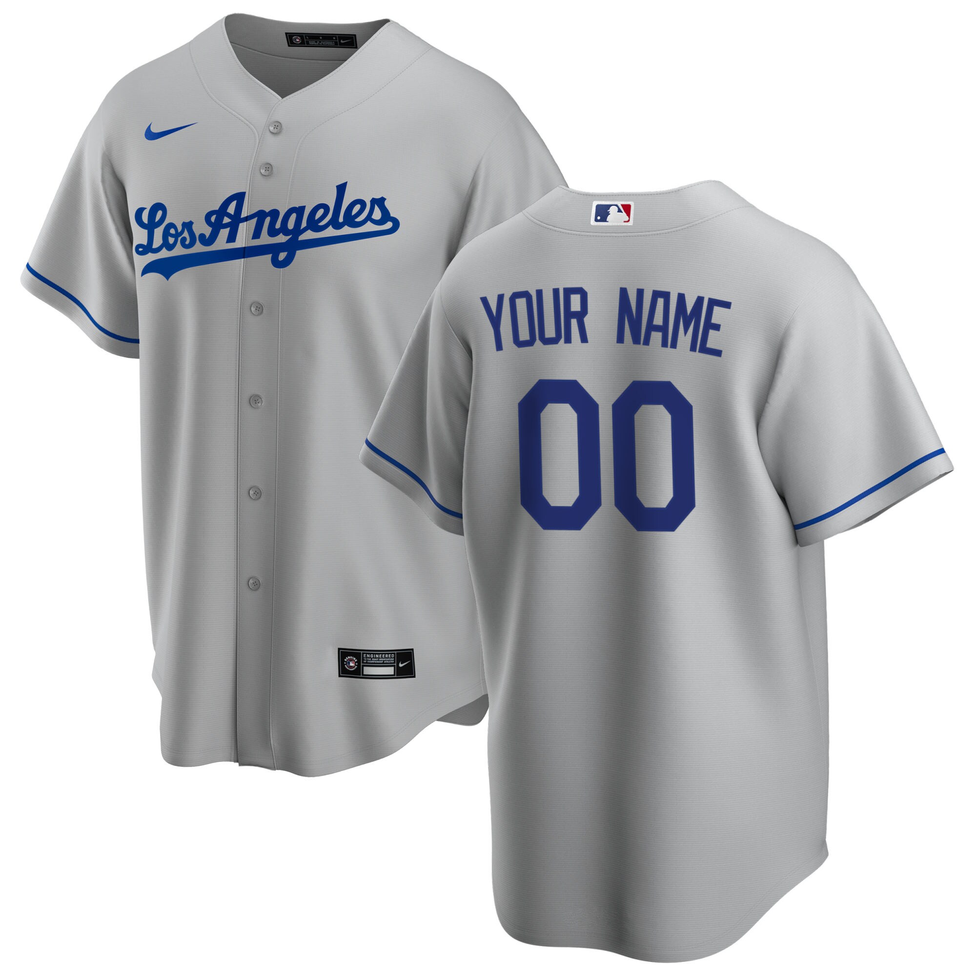 Los Angeles Dodgers Nike Road Replica Custom Jersey - Gray - vstockx