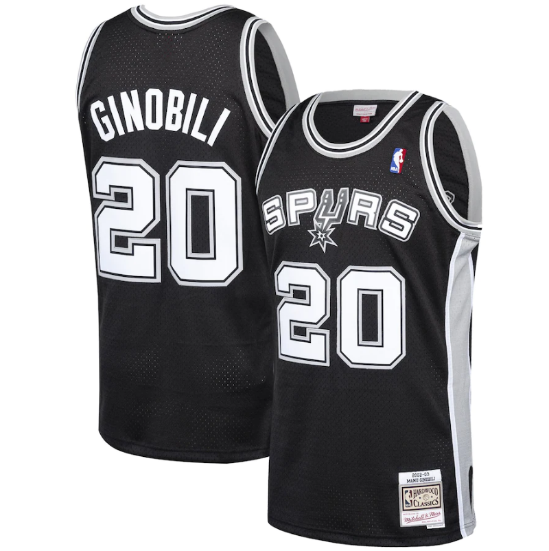 Men's San Antonio Spurs Manu Ginobili Mitchell & Ness Black 2002-03 Hardwood Classics Swingman Jersey - vstockx