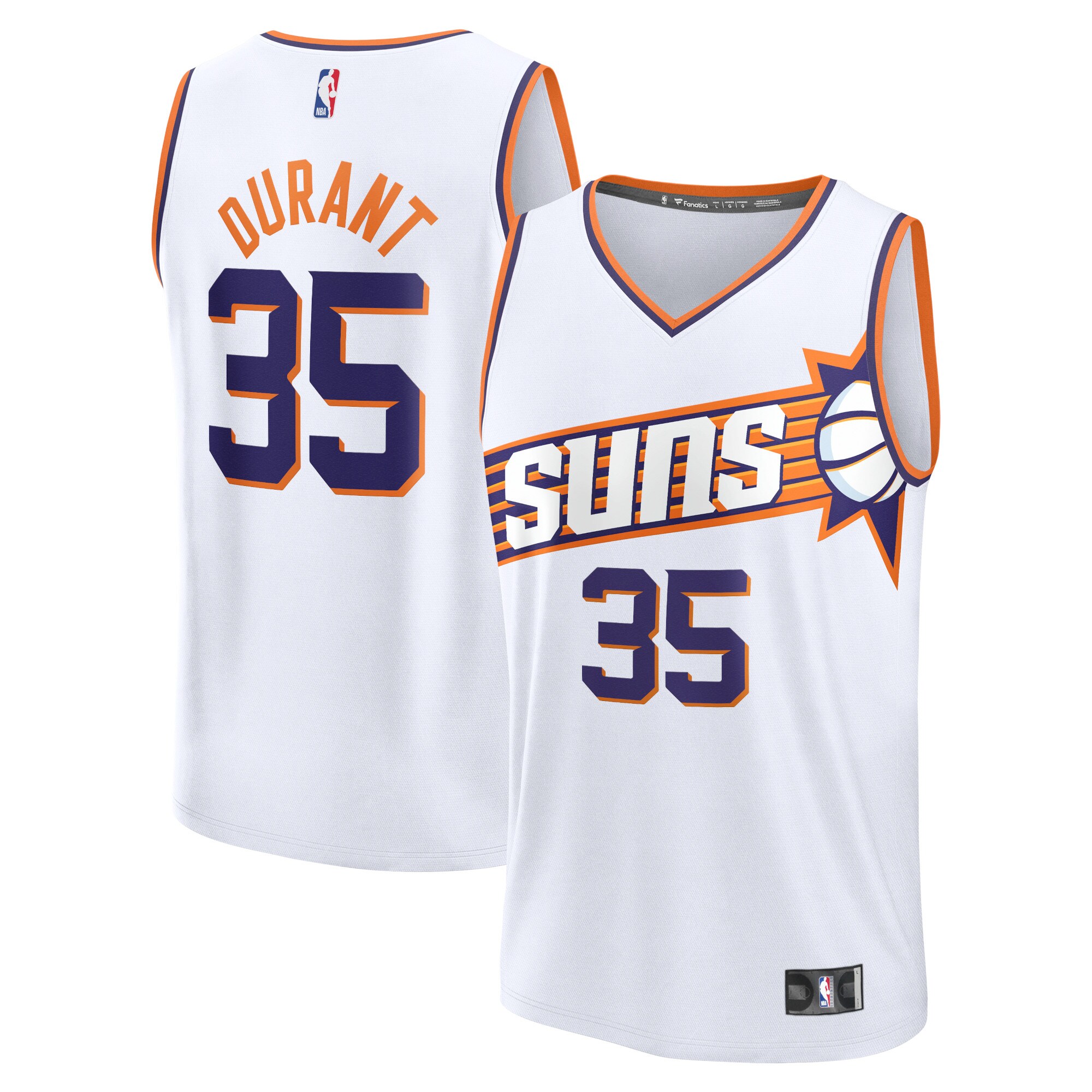 Kevin Durant Phoenix Suns Fanatics Branded 2023/24 Fast Break Replica Jersey - Association Edition - White - vstockx