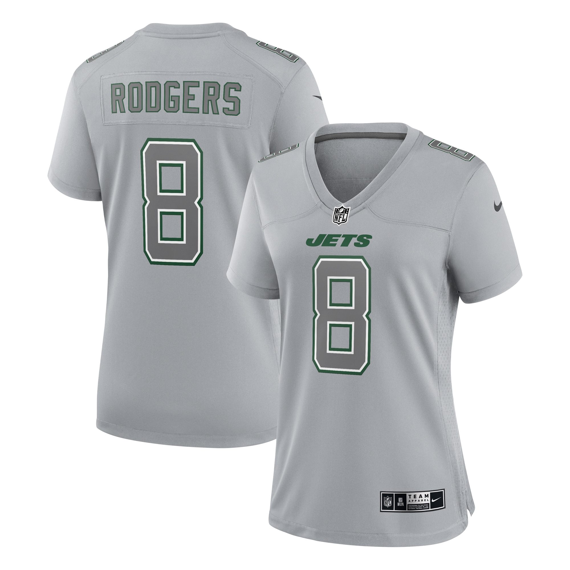 Aaron Rodgers New York Jets Nike Women's Atmosphere Fashion Game Jersey - Heather Gray - vstockx