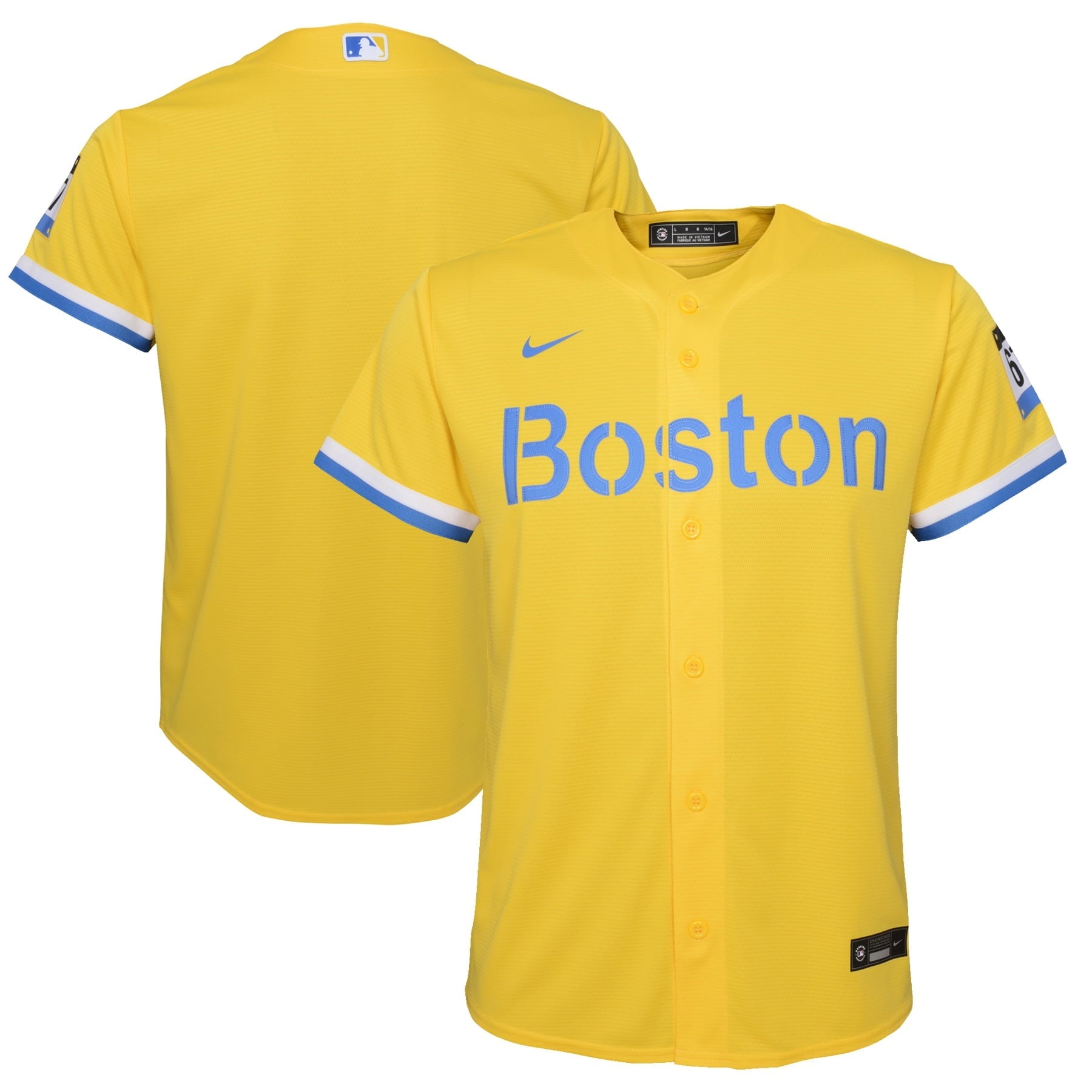 Youth Nike Gold/Light Blue Boston Red Sox City Connect Replica Team Jersey - vstockx