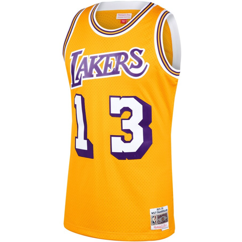 Men's Mitchell & Ness Wilt Chamberlain Los Angeles Lakers Gold 1970-71 Hardwood Classics Swingman Jersey - vstockx