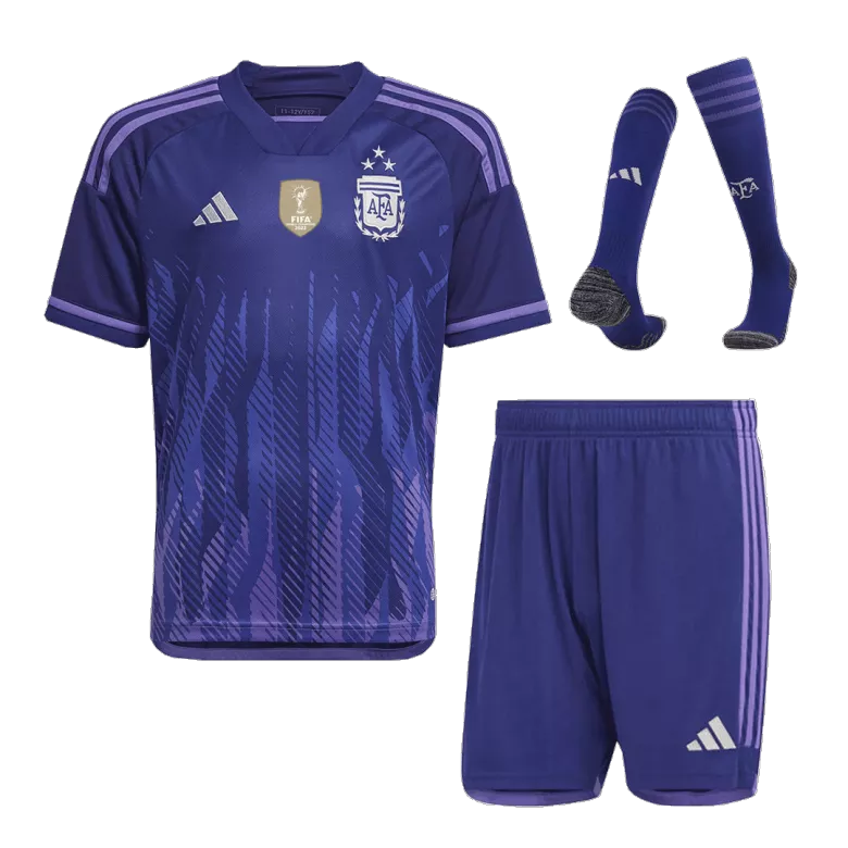Argentina Away World Cup Kids Jerseys Full Kit 2022 - Three Stars - vstockx