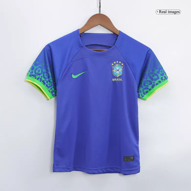 Brazil Away World Cup Kids Soccer Jerseys Kit 2022 - vstockx