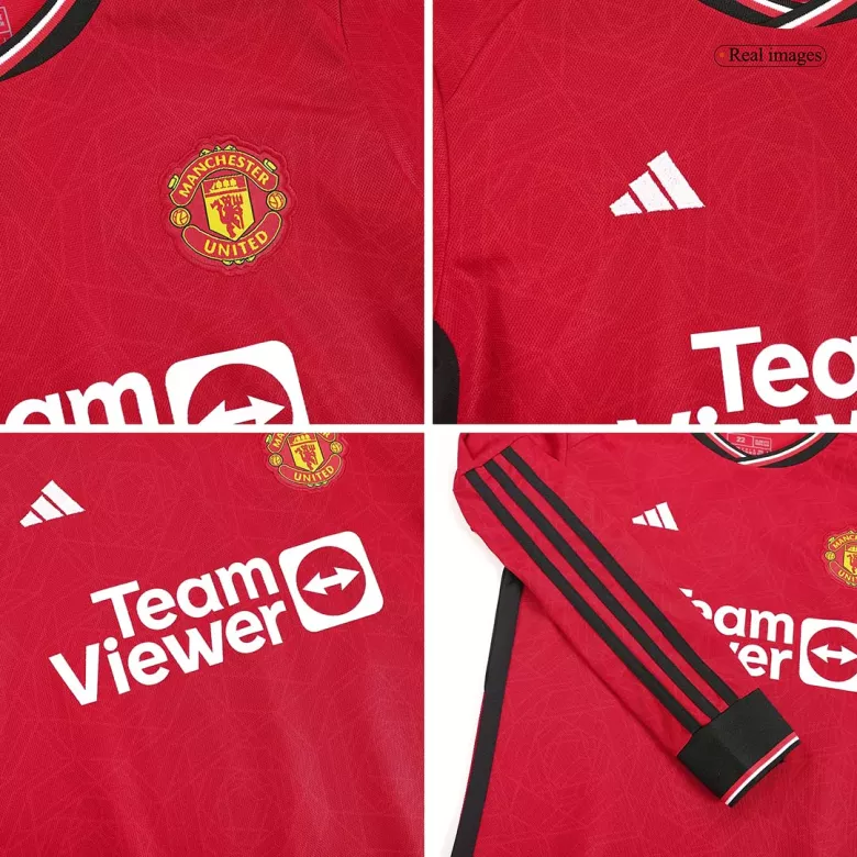 Manchester United Home Long Sleeve Kids Soccer Jerseys Kit 2023/24 - vstockx