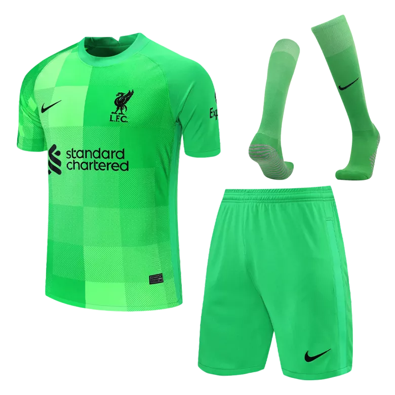 Liverpool Goalkeeper Kids Soccer Jerseys Full Kit 2021/22 - vstockx