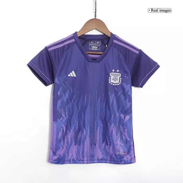 Argentina Away World Cup Kids Jerseys Kit 2022 - vstockx