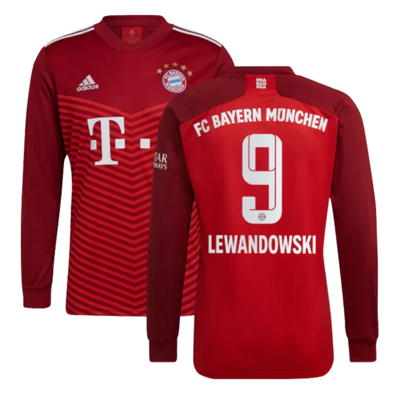 LEWANDOWSKI #9 Bayern Munich Home Long Sleeve Soccer Jersey 2021/22 - vstockx