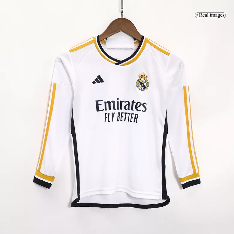 Real Madrid Home Long Sleeve Kids Soccer Jerseys Kit 2023/24 - vstockx