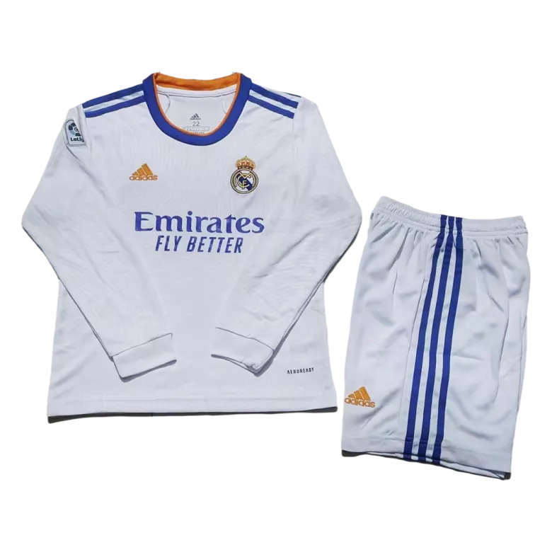 Real Madrid Home Long Sleeve Kids Soccer Jerseys Kit 2021/22 - vstockx