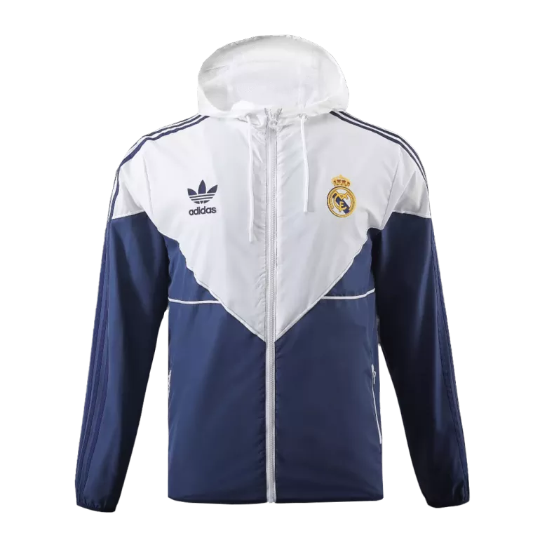 Real Madrid Hoodie Windbreaker Jacket 2023/24 - White&Navy - vstockx