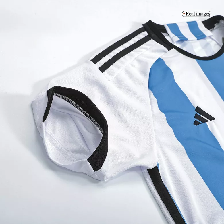 New SignMESSI #10 Argentina 3 Stars Home Soccer Champion Jersey 2022 - vstockx