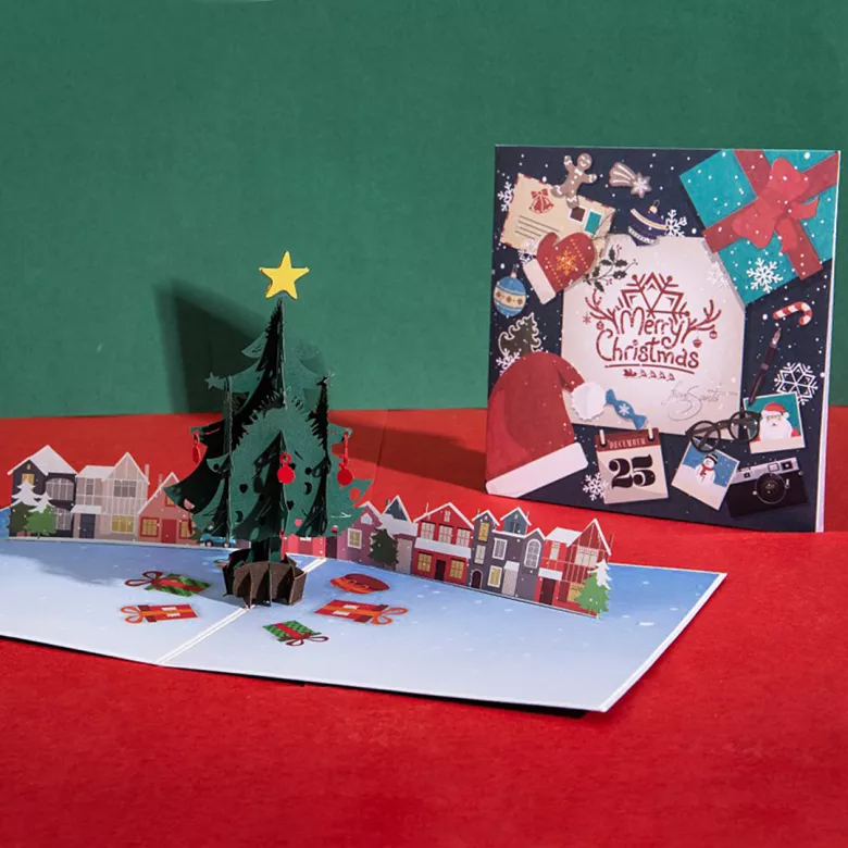 3D Pop Up Christmas Greeting Card (Christmas Village) - vstockx