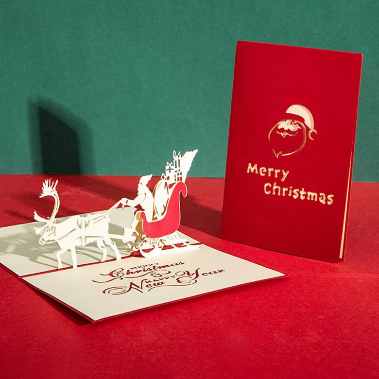 3D Pop Up Christmas Greeting Card (Santa & Reindeer) - vstockx
