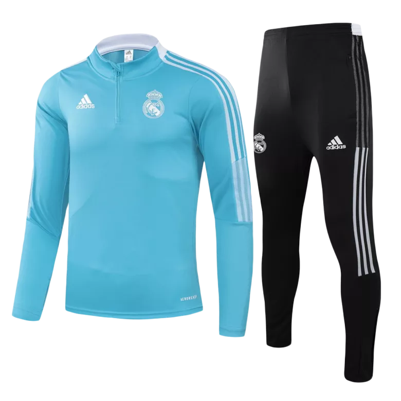 Real Madrid 1/4 Zip Tracksuit 2021/22 Kids Blue&Black - vstockx