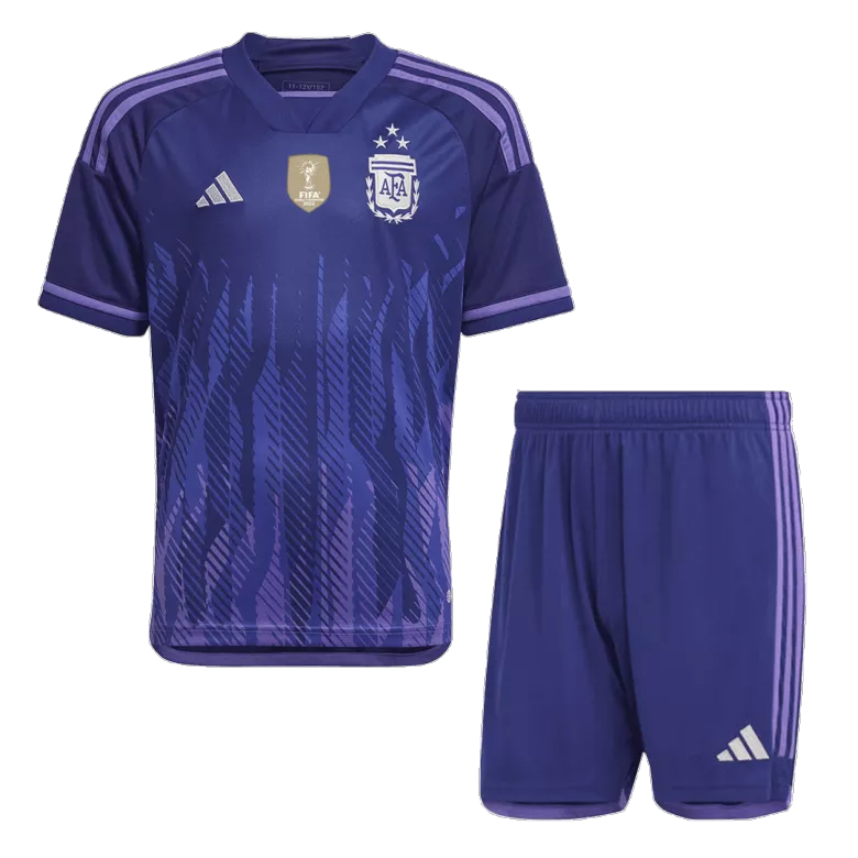 Argentina Away World Cup Kids Jerseys Kit 2022 - Three Stars - vstockx