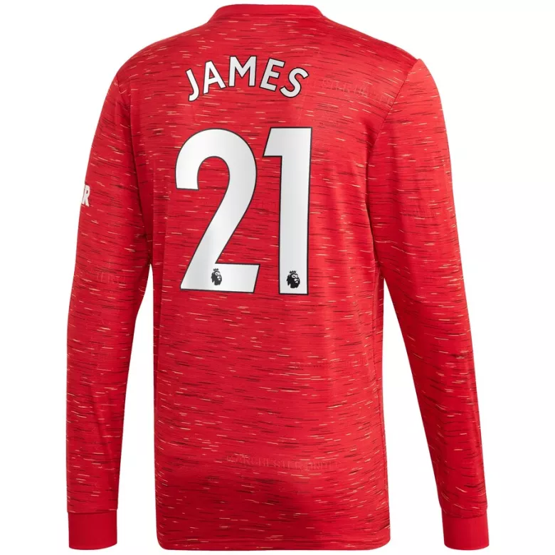 JAMES #21 Manchester United Home Long Sleeve Soccer Jersey 2020/21 - vstockx