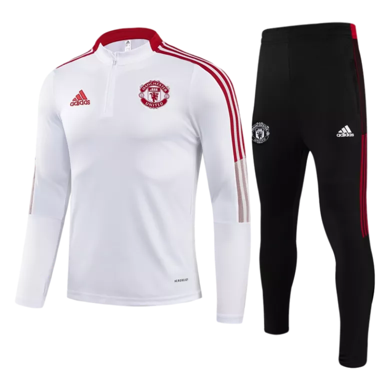 Manchester United 1/4 Zip Tracksuit 2021/22 Kids White - vstockx