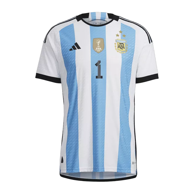 New ARMANI #1 Argentina Three Stars Home World Cup 2022 Champion Authentic Jersey - vstockx