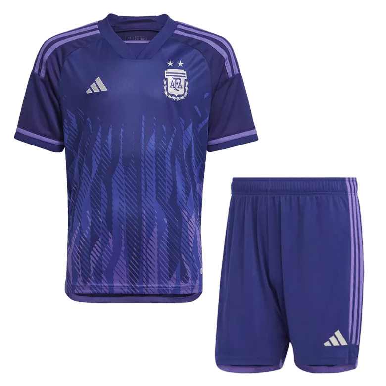Argentina Away World Cup Kids Jerseys Kit 2022 - vstockx