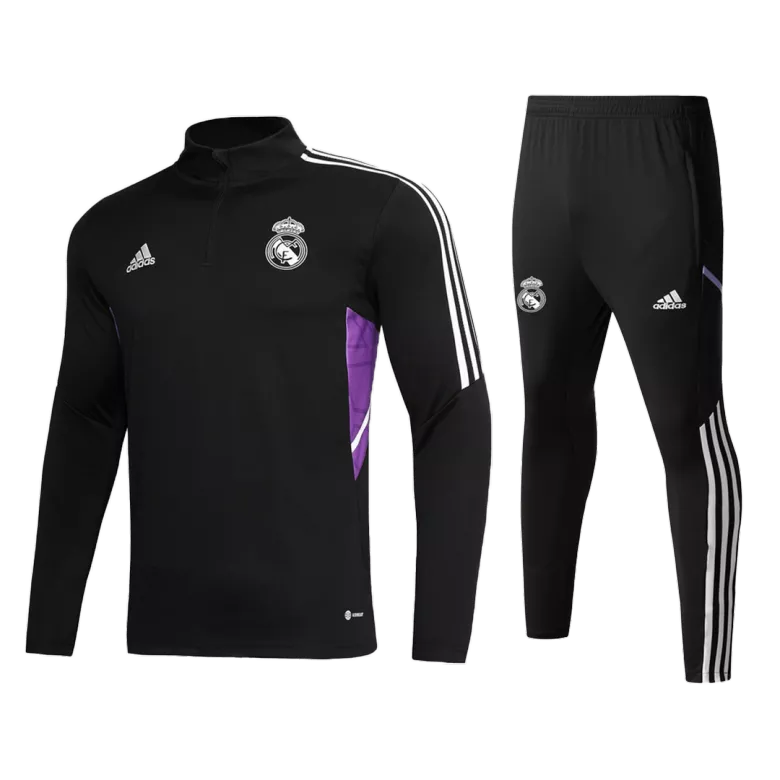 Real Madrid 1/4 Zip Tracksuit 2022/23 Kids Black - vstockx