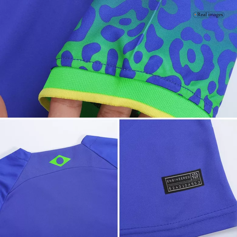 Brazil Away World Cup Kids Soccer Jerseys Kit 2022 - vstockx