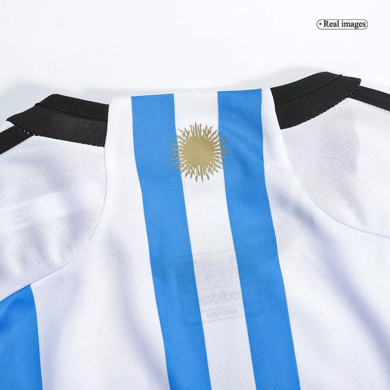 New SignMESSI #10 Argentina 3 Stars Home Soccer Champion Jersey 2022 - vstockx