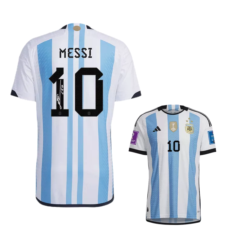 New SignMESSI #10 Argentina Three Stars Home 2022 Champion Authentic Jersey - vstockx