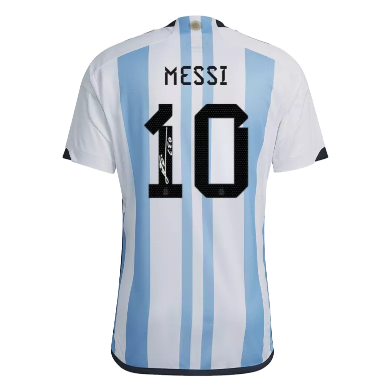 New SignMESSI #10 Argentina 3 Stars Home Soccer Champion Jersey 2022 - vstockx