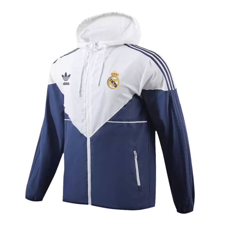 Real Madrid Hoodie Windbreaker Jacket 2023/24 - White&Navy - vstockx