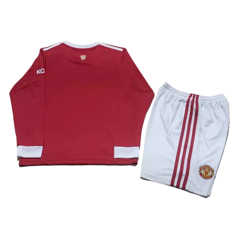 Manchester United Home Long Sleeve Kids Soccer Jerseys Kit 2021/22 - vstockx