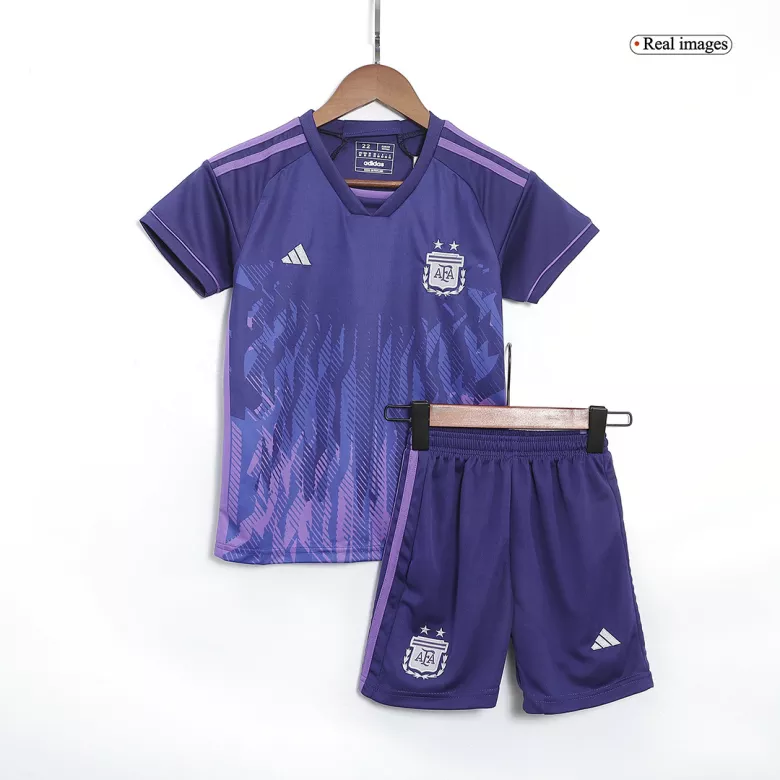 Argentina Away World Cup Kids Jerseys Kit 2022 - vstockx