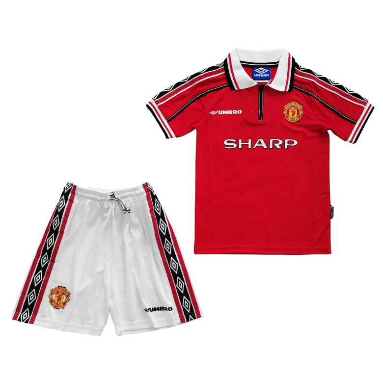 Vintage Manchester United Home Kids Soccer Jerseys Kit 1998 - vstockx